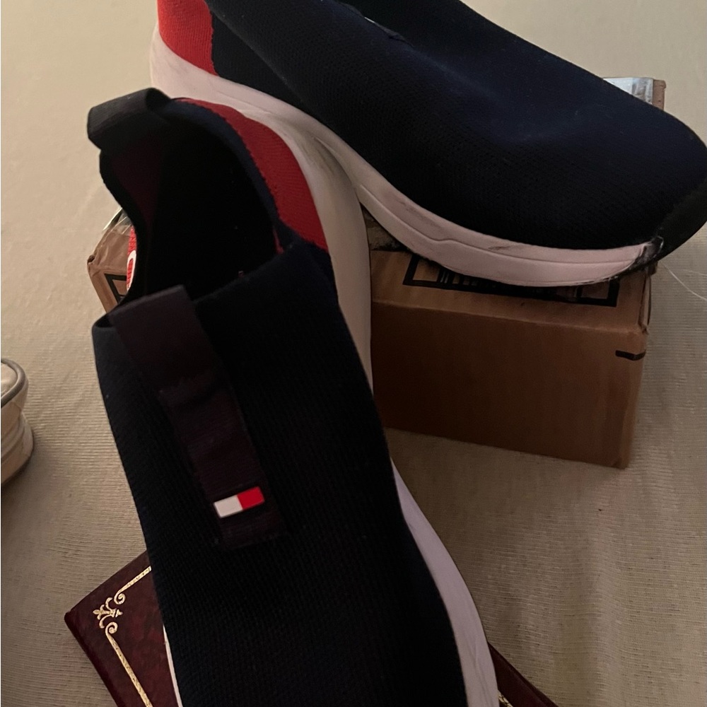 Women  Tommy Hilfiger Navy  White and Red Sneakers